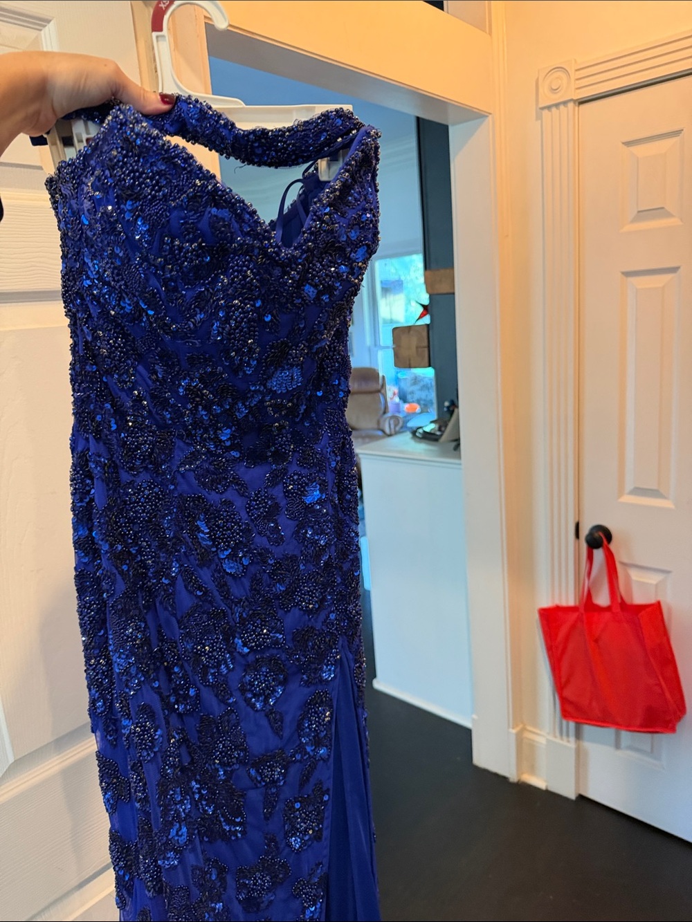 Elegant Cobalt Blue Beaded Prom Gown